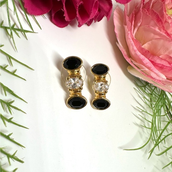 NEW⚜️Chic Cubic Zirconia & Black Crystal Earrings - Picture 1 of 6